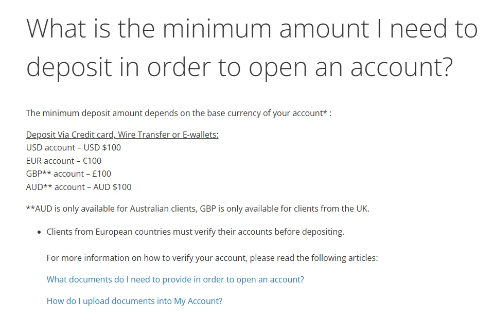 ava minimum deposit